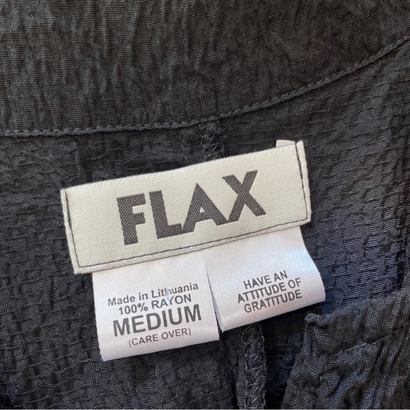 Flax Black Rayon Button Front Blouse Size M - Picture 3 of 5